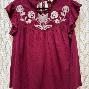 Embroidered Burgundy Women's Top